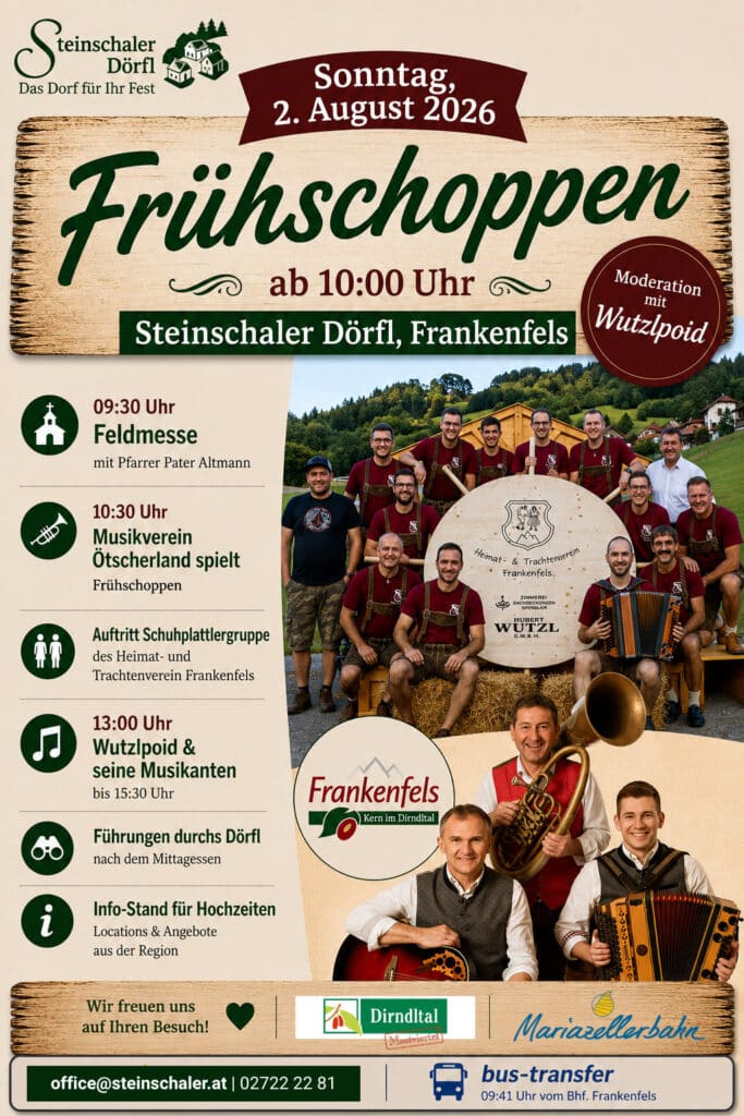 Frühschoppen 2026-Flyer mit Wutzlpoid im Steinschaler Dörfl